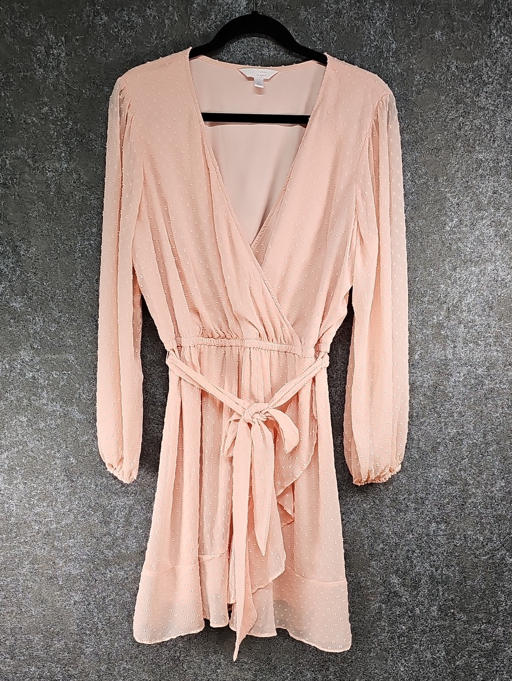 LC Lauren Conrad Balloon Sleeve Faux-Wrap Swiss Dot Dress, Peach, Size XL